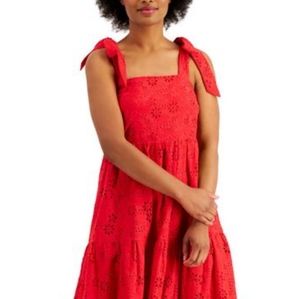 Charter Club Red Petite Large Cotton Eyelet Midi Dress